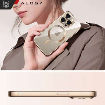 MagSafe Hülle für iPhone 15 Pro Glamour Luxus Slim Ring Cover Alogy Gold Klarglas