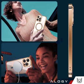 MagSafe Hülle für iPhone 15 Pro Glamour Luxus Slim Ring Cover Alogy Gold Klarglas