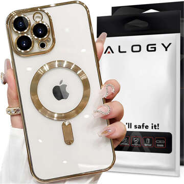 MagSafe Hülle für iPhone 15 Pro Glamour Luxus Slim Ring Cover Alogy Gold Klarglas