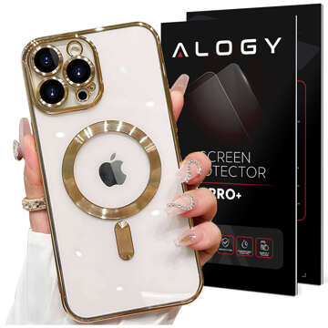 MagSafe Hülle für iPhone 15 Pro Glamour Luxus Slim Ring Cover Alogy Gold Klarglas