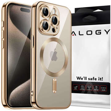 MagSafe Hülle für iPhone 15 Pro Glamour Luxus Slim Ring Cover Alogy Gold Transparent