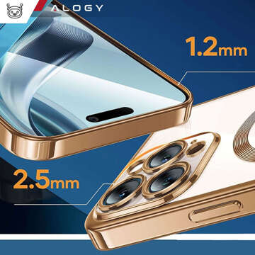 MagSafe Hülle für iPhone 15 Pro Glamour Luxus Slim Ring Cover Alogy Gold Transparent