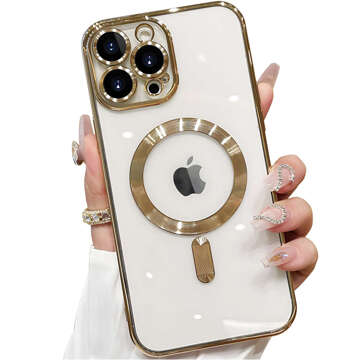 MagSafe Hülle für iPhone 15 Pro Glamour Luxus Slim Ring Cover Alogy Gold Transparent