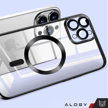 MagSafe Hülle für iPhone 15 Pro Glamour Luxus Slim Ring Cover Alogy Schwarz Transparentes Glas