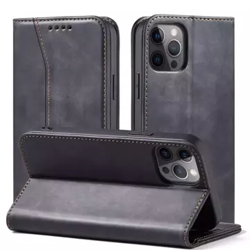 Magnet Fancy Case Hülle für iPhone 12 Pro Tasche Kartenetui Kartenständer Schwarz