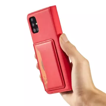 Magnet Kartenetui Hülle für Samsung Galaxy A12 5G Tasche Geldbörse Kartenhalter Rot