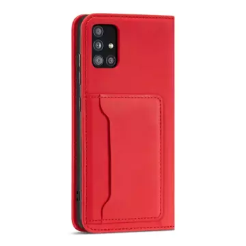 Magnet Kartenetui Hülle für Samsung Galaxy A12 5G Tasche Geldbörse Kartenhalter Rot