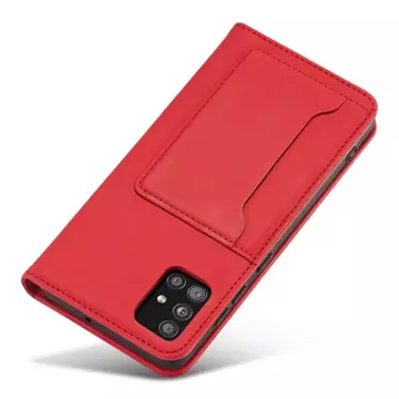 Magnet Kartenetui Hülle für Samsung Galaxy A12 5G Tasche Geldbörse Kartenhalter Rot