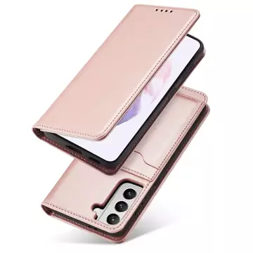 Magnet Kartenetui für Samsung Galaxy S22 (S22 Plus) Tasche Geldbörse Kartenhalter Pink