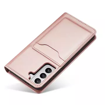 Magnet Kartenetui für Samsung Galaxy S22 (S22 Plus) Tasche Geldbörse Kartenhalter Pink