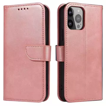 Magnet Phone Case für iPhone 13 Elegante Schutzhülle mit Flip-Cover und Standfunktion Pink