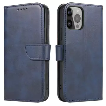 Magnet Phone Case für iPhone 14 Pro elegante Hülle mit Flipcover und Standfunktion blau