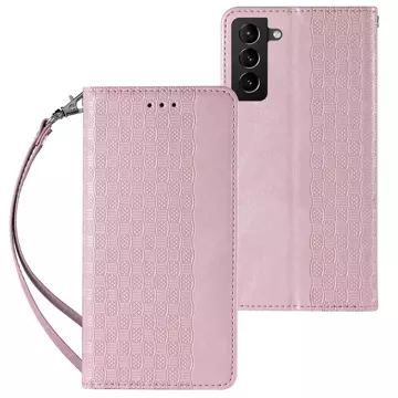 Magnetband Hülle Hülle für Samsung Galaxy S22 Ultra Tasche Geldbörse Mini Lanyard Anhänger Pink