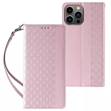 Magnetband-Hülle für iPhone 13 Pro Max Tasche Brieftasche Mini-Lanyard-Anhänger Pink