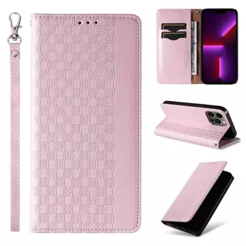 Magnetband-Hülle für iPhone 13 Pro Max Tasche Brieftasche Mini-Lanyard-Anhänger Pink