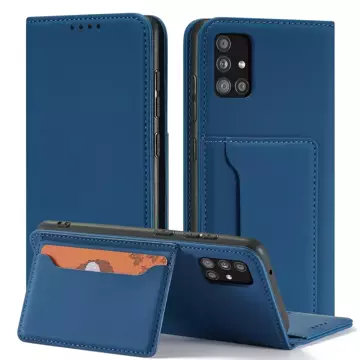 Magnetkartenetui Hülle für Samsung Galaxy A12 5G Tasche Brieftasche Kartenhalter blau