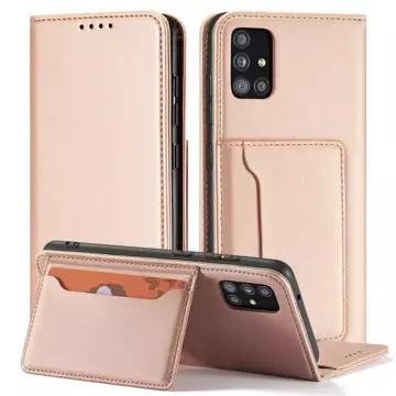 Magnetkartenhülle Hülle für Samsung Galaxy A12 5G Tasche Geldbörse Kartenhalter Rosa