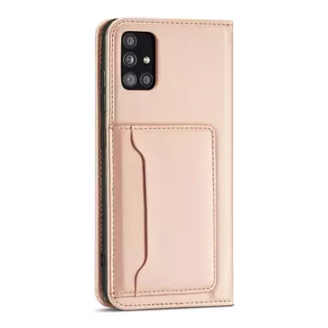 Magnetkartenhülle Hülle für Samsung Galaxy A12 5G Tasche Geldbörse Kartenhalter Rosa