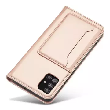 Magnetkartenhülle Hülle für Samsung Galaxy A12 5G Tasche Geldbörse Kartenhalter Rosa