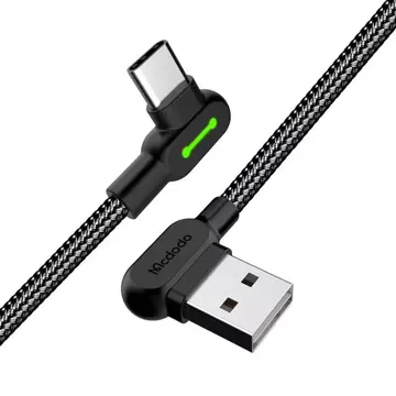 Mcdodo CA-5280 LED abgewinkeltes USB zu USB-C Kabel, 3m (schwarz)