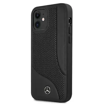 Mercedes MEHCP12SCDOBK Schutzhülle für Apple iPhone 12 Mini 5.4" schwarz/schwarz Hardcase Leder perforierter Bereich