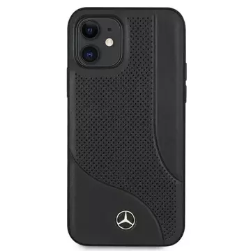 Mercedes MEHCP12SCDOBK Schutzhülle für Apple iPhone 12 Mini 5.4" schwarz/schwarz Hardcase Leder perforierter Bereich