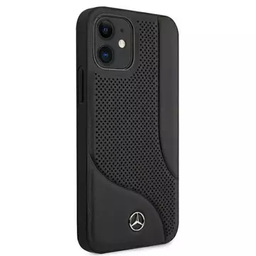 Mercedes MEHCP12SCDOBK Schutzhülle für Apple iPhone 12 Mini 5.4" schwarz/schwarz Hardcase Leder perforierter Bereich