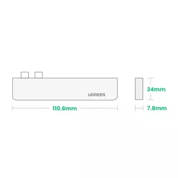 Multifunktionaler HUB UGREEN 2x USB Type C auf USB Type C PD (Thunderbolt 3, 100W, 4K@60 Hz, 10 Gbps) / HDMI 4K@30 Hz / 3x USB 3.0 für MacBook Pro / Air Grey (60559)