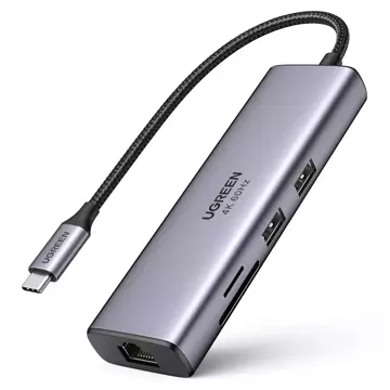 Multifunktionaler HUB UGREEN 7in1 USB Type C - 2x USB 3.2 Gen 1 / HDMI 4K 60Hz / SD- und TF-Kartenleser / USB Type C PD 100W / RJ45 1000Mbps (1Gbps) grau (60515 CM512)