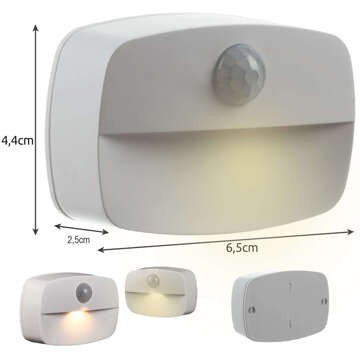 Nachtlampe Kabellose LED-Lampe mit Bewegungssensor, AAA-Batterie, geklebte Möbelbeleuchtung 3000K weiß