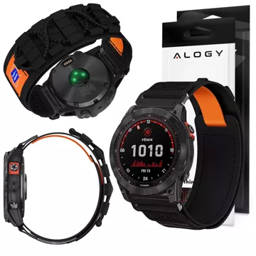 Nylonband für Garmin Fenix ​​​​5x / 6x / 7x / Pro / Descent / Tactix / Enduro (26 mm) Alogy Nylonband Schwarz