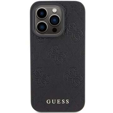 Original GUESS Hardcase GUHCP15LP4EPMK Hülle für iPhone 15 PRO (Quilted 4G Classic / schwarz)