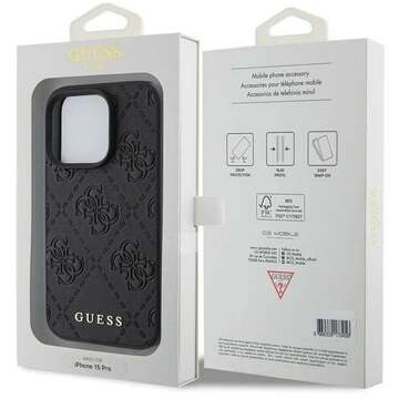 Original GUESS Hardcase GUHCP15LP4EPMK Hülle für iPhone 15 PRO (Quilted 4G Classic / schwarz)