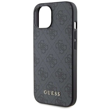 Original GUESS Hardcase GUHCP15MG4GFGR Hülle für iPhone 15 PLUS (4G Metalllogo / Grau)