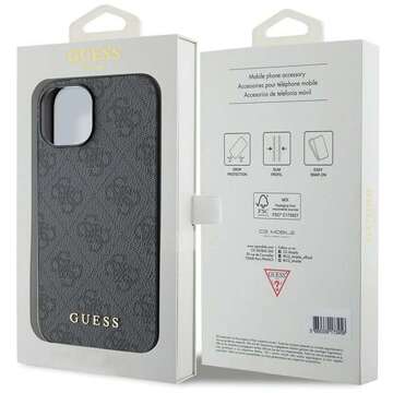 Original GUESS Hardcase GUHCP15MG4GFGR Hülle für iPhone 15 PLUS (4G Metalllogo / Grau)