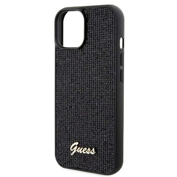 Original GUESS Hardcase GUHCP15SPMSDGSK Hülle für iPhone 15 (Disco Script Metal / Schwarz)