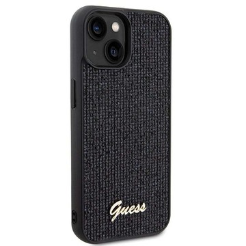 Original GUESS Hardcase GUHCP15SPMSDGSK Hülle für iPhone 15 (Disco Script Metal / Schwarz)