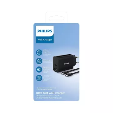 Philips Ladegerät 30 W USB-A USB-C PD QC-Kabel 1 m TTyp-C auf Typ C PD Phil-DLP2621C/12