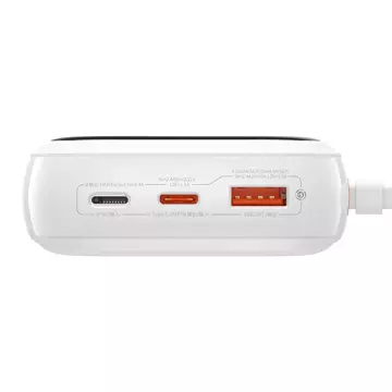 Powerbank mit Schnellladefunktion Baseus Qpow Digital Display 20000mAh 22,5W QC/PD/SCP/FCP mit integriertem USB-C-Kabel weiß