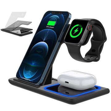 QI 15W 3in1 Kabelloses Induktionsladegerät Faltbare Alogy Dockingstation für Apple iPhone / Watch / AirPods Schwarz