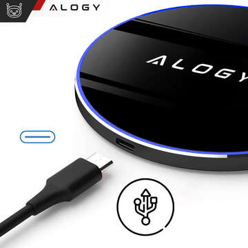 QI kabelloses induktives Ladegerät 15 W schnelle LED Alogy rund für iPhone USB-C-Kabel Schwarz