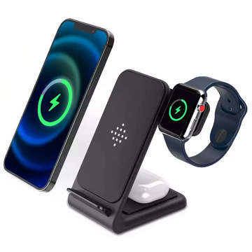 QI15W-A20 3in1 Wireless Charger Schwarzes Induktionsladegerät