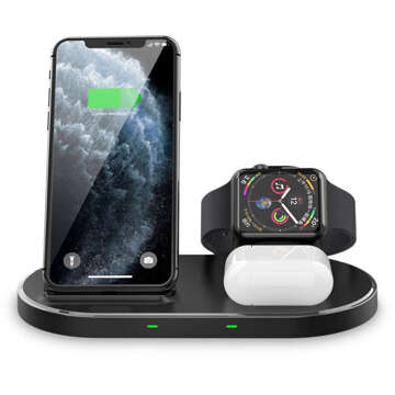 Qi 3in1 W55 kabelloses Induktionsladegerät für iPhone / AirPods / Watch Black