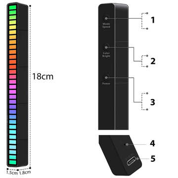 RGB-LED-Lampe USB-Lampe blinkt im Rhythmus der Musik Smart Bar 18 cm bunt 32bit Gaming Alogy Schwarz