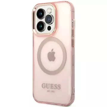 Ratet mal, Handyhülle für iPhone 14 Pro Max 6,7" rosa/rosa Hartschale Gold Outline Translucent MagSafe