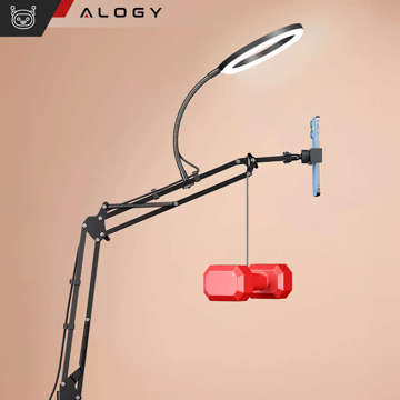 Ring LED Alogy Zeichenlampe mit flexiblem Arm und Schreibtischständer, Telefonhalter, Schwarz