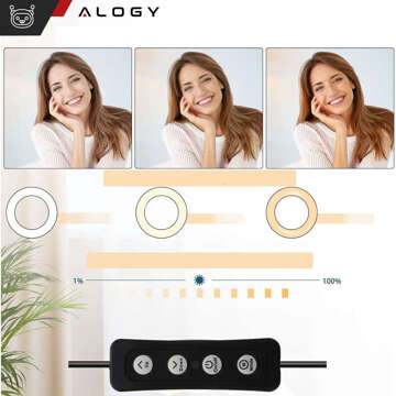 Ring LED-Ringlampe 10" 2x Telefonhalter Standstativ auf Schreibtisch mit verstellbarem Rahmen Alogy Black