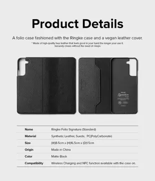 Ringke Folio Signature Flip Leather Case für Samsung Galaxy S22 (S22 Plus) Schwarz (FSS118R262)