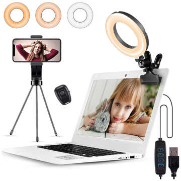 Ringlampe 5in1 LED Alogy fotografischer Ring für Make-up Selfie Bluetooth Halter Stativclip Fernbedienung Schwarz