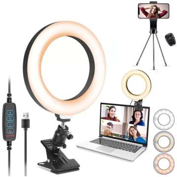 Ringlampe 5in1 LED Alogy fotografischer Ring für Make-up Selfie Bluetooth Halter Stativclip Fernbedienung Schwarz